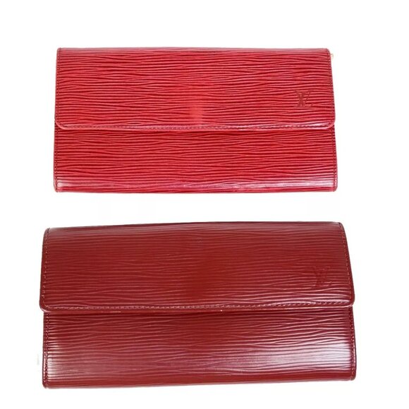 LOUIS VUITTON LV Logo 2 Set Bifold Long Wallet Epi Leather Red Ruby 61KA294 - Picture 1 of 14